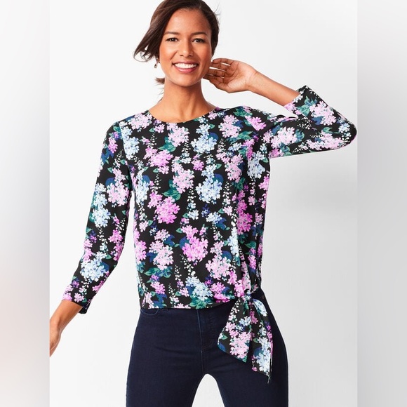 Talbots Tops - Floral Print Women's Top with Side Tie, Size Medium